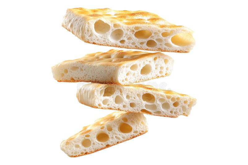 σύνολο ψωμιού focaccia απομονωμένο σε λευκό διαφανές φόντο ιταλικό ψωμί αρωματισμένο με ελαιόλαδο και βότανα. στοκ εικόνες