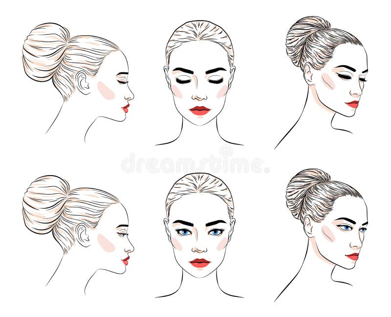 Σύνολο όμορφης γυναίκας με το κουλούρι hairstyle και το κομψό makeup απεικόνιση αποθεμάτων Σύνολο όμορφης γυναίκας με το κουλούρι hairstyle και το κομψό makeup απεικόνιση αποθεμάτων