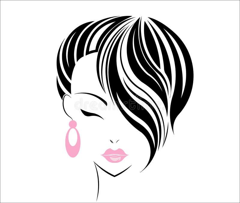 Short hair style icon, logo women face on white background. Short hair style icon, logo women face on white background.