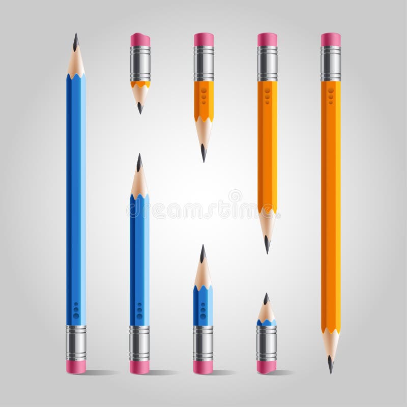 Short and long orange blue pencil set,. Short and long orange blue pencil set,