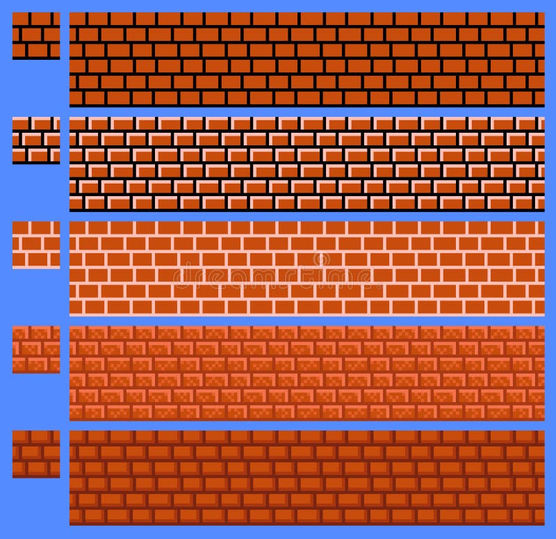 Texture for platformers pixel art vector - brick wall on blue background. Texture for platformers pixel art vector - brick wall on blue background