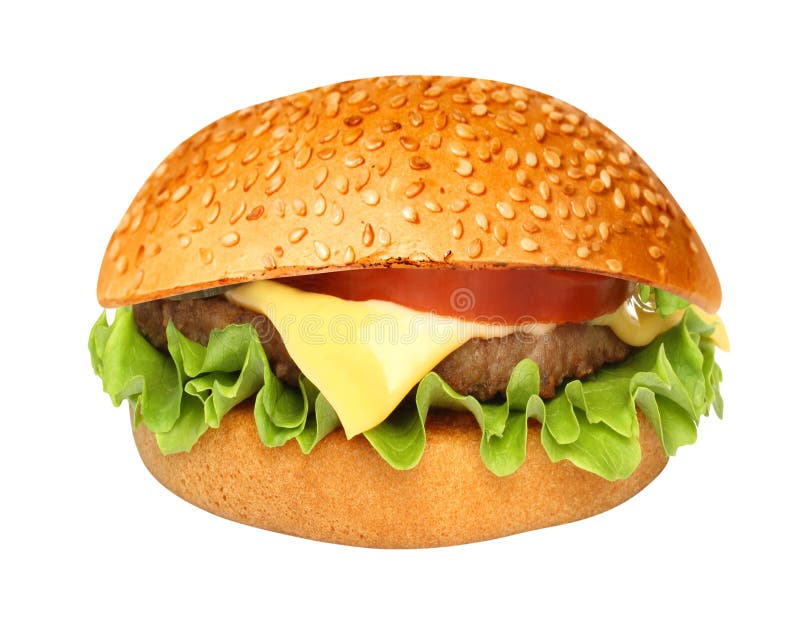 Τέλειο κλασικό burger χάμπουργκερ αμερικανικό cheeseburger που απομονώνεται στοκ εικόνες