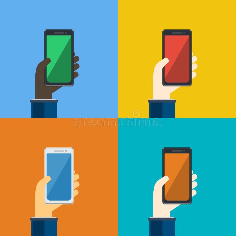 Τέσσερα smartphones στα χέρια επίσης corel σύρετε το διάνυσμα απεικόνισης ελεύθερη απεικόνιση δικαιώματος Τέσσερα smartphones στα χέρια επίσης corel σύρετε το διάνυσμα απεικόνισης ελεύθερη απεικόνιση δικαιώματος