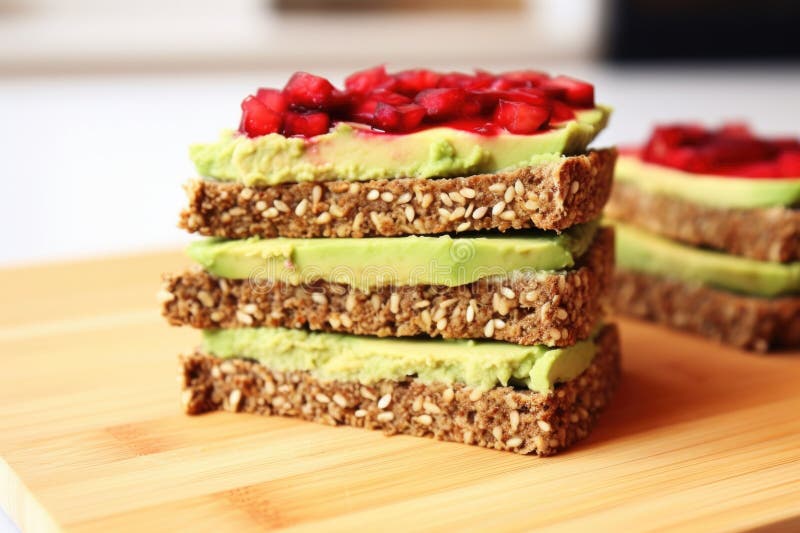 τα slice avocado στοιβάστηκαν πάνω σε μια ολόκληρη τοστ διανυσματική απεικόνιση
