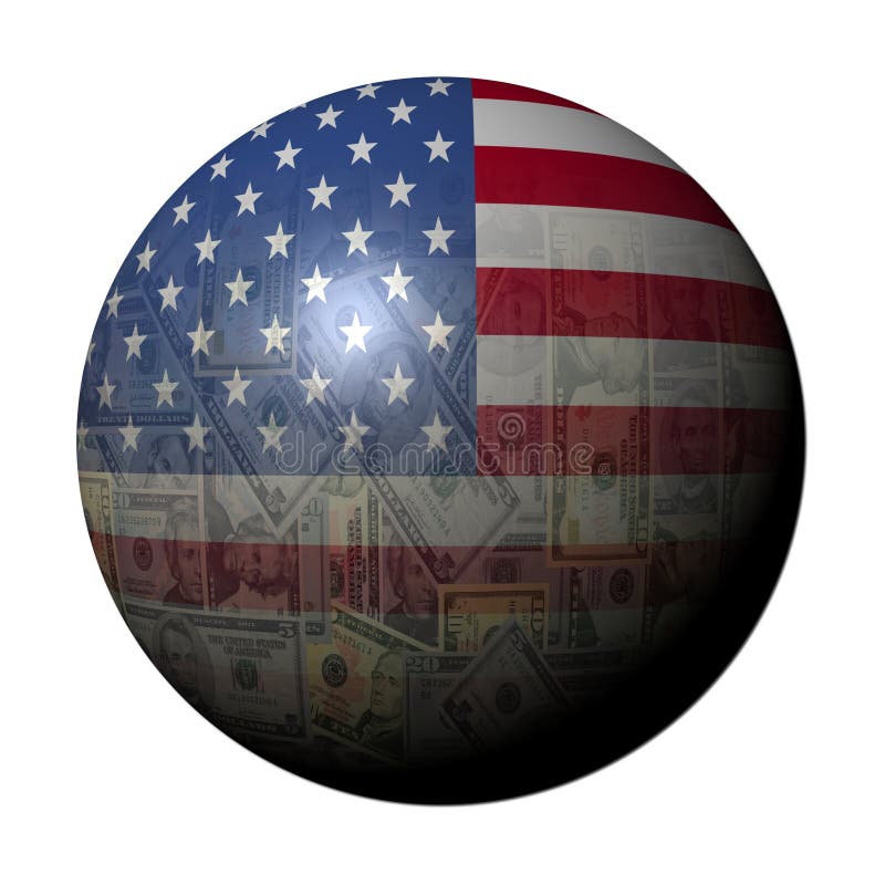 American dollars flag sphere on white illustration. American dollars flag sphere on white illustration