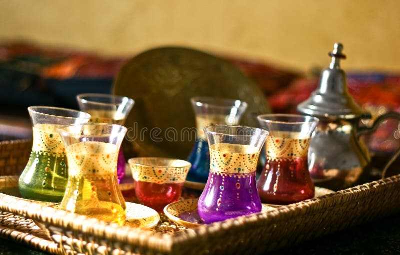 Traditional arabic tea set, plates and cups hand painted, Lebanon. Traditional arabic tea set, plates and cups hand painted, Lebanon