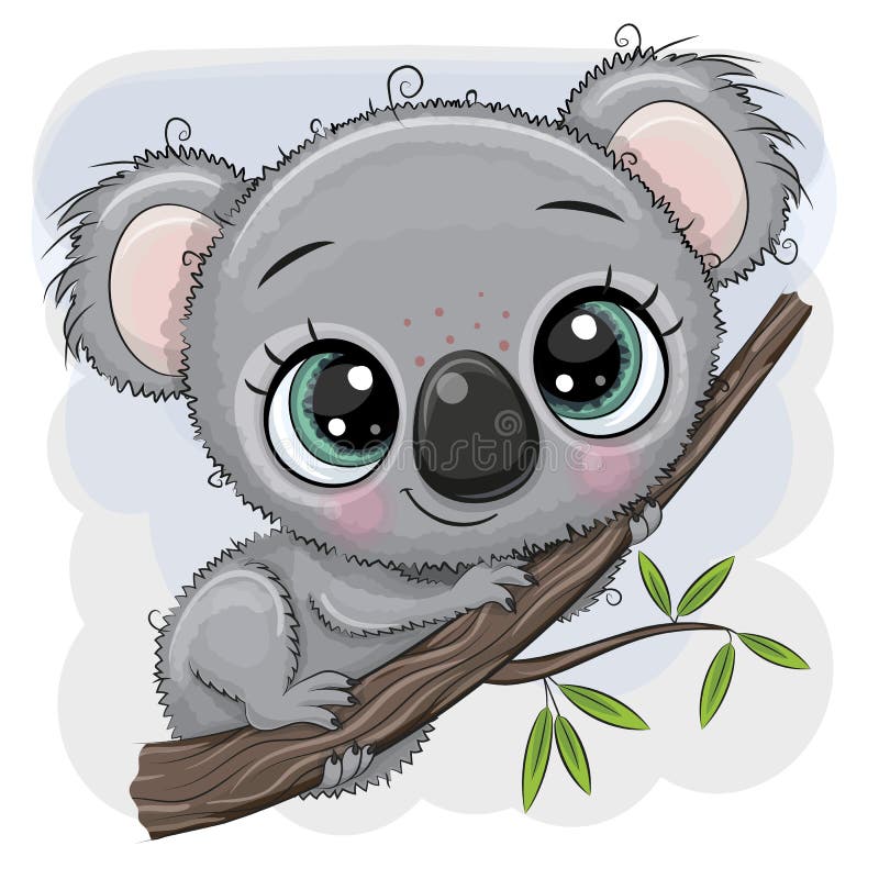 Cute Cartoon Koala is sitting on a tree. Cute Cartoon Koala is sitting on a tree