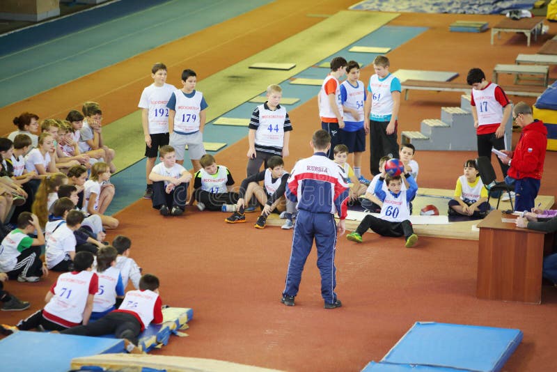 MOSCOW - DEC 1: Children prepare to children competition under auspices of MOSCOMSPORT in Physical Culture Institute, on Dec 1, 2012 in Moscow, Russia. MOSCOW - DEC 1: Children prepare to children competition under auspices of MOSCOMSPORT in Physical Culture Institute, on Dec 1, 2012 in Moscow, Russia.