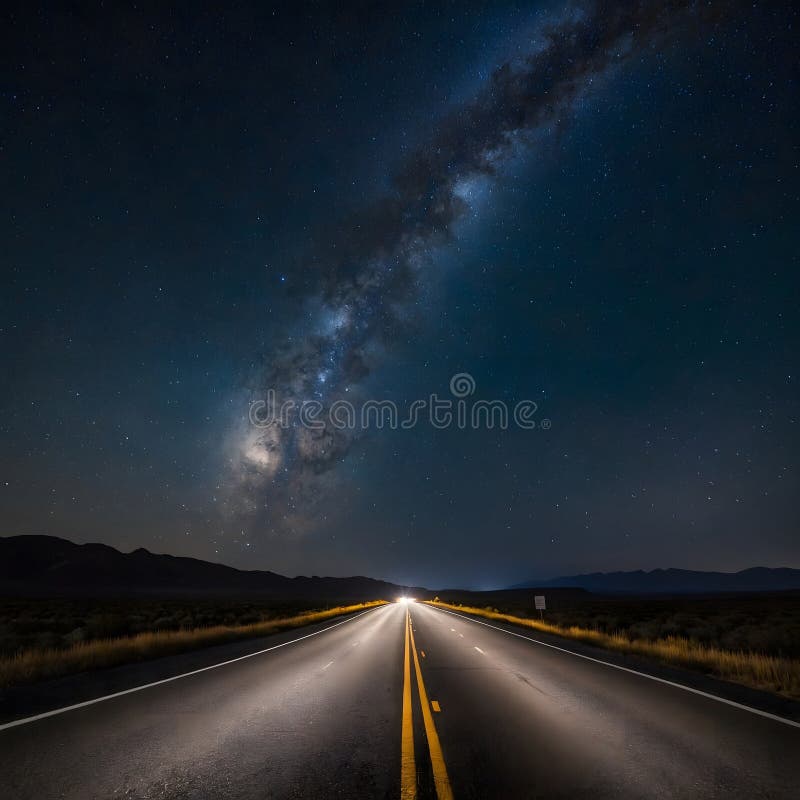Ταξίδι στο Scenic Night Road με αστέρια πάνω και ανοικτούς δρόμους στοκ φωτογραφίες