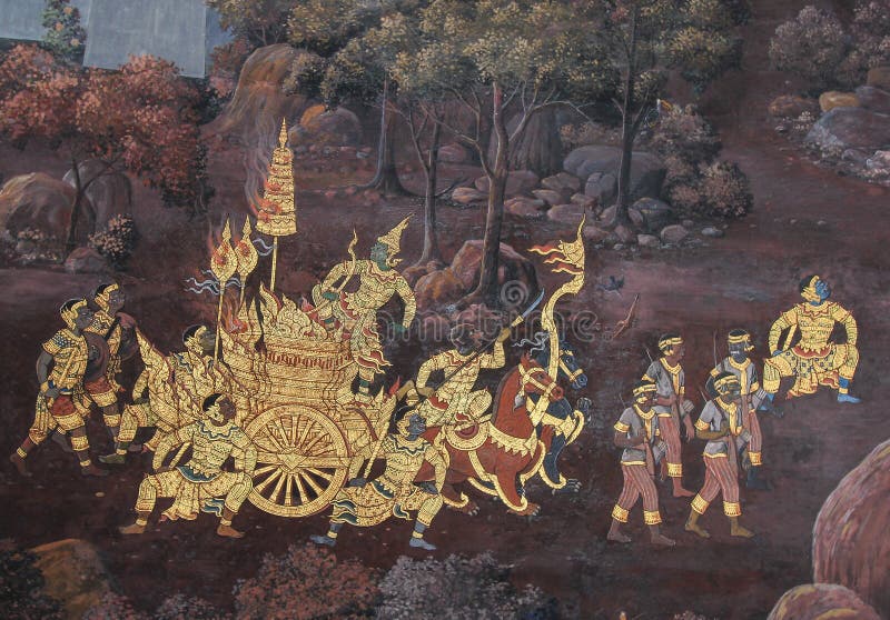 Ταϊλανδική Mural ζωγραφική στο άδυτο Wat Phra Kaew στοκ φωτογραφίες με δικαίωμα ελεύθερης χρήσης Ταϊλανδική Mural ζωγραφική στο άδυτο Wat Phra Kaew στοκ φωτογραφίες με δικαίωμα ελεύθερης χρήσης