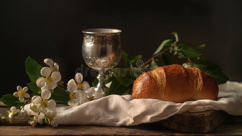 Taking communion concept - the wine and the bread symbols of Jesus Christ blood and body. Easter Passover and Lord Supper concept. Taking communion concept - the wine and the bread symbols of Jesus Christ blood and body. Easter Passover and Lord Supper concept