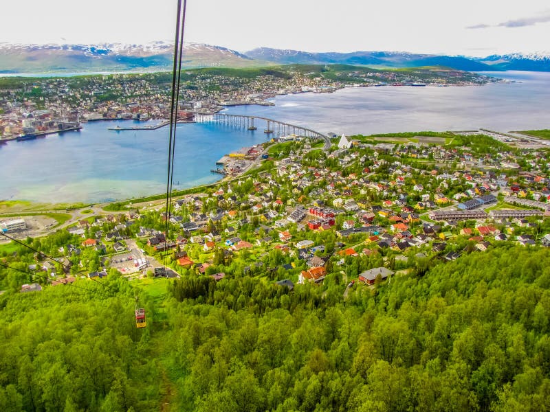 TROMSO, NORWAY - JUNE 17, 2009: View of the Tromso Cable Car Norwegian: Fjellheisen. TROMSO, NORWAY - JUNE 17, 2009: View of the Tromso Cable Car Norwegian: Fjellheisen.