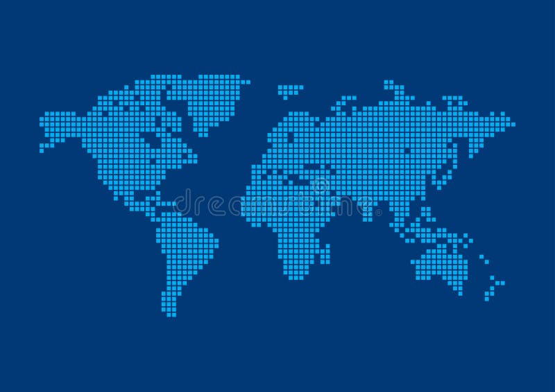 Square Pixel World Map Background. Square Blue Pixels. Square Pixel World Map Background. Square Blue Pixels.