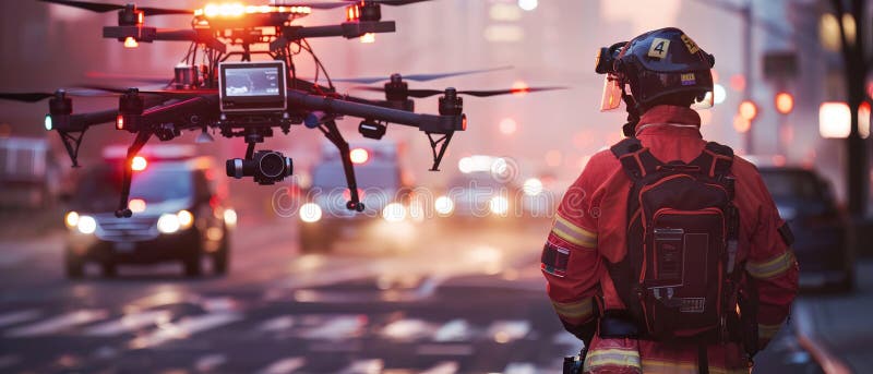 τεχνολογία drone για καταστάσεις έκτακτης ανάγκης που φέρνει ελπίδα στην καρδιά του εναέριου χώρου της πόλης απεικόνιση αποθεμάτων