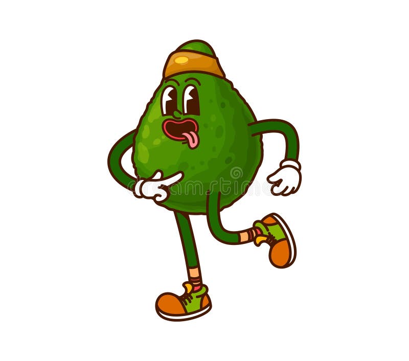 Τζόγκινγκ ή τρέξιμο με το avocado groovy χαριτωμένο χαρακτήρα απεικόνιση αποθεμάτων