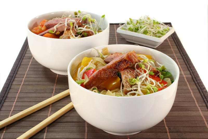τηγανισμένα πάπια noodles στηθών στοκ φωτογραφία