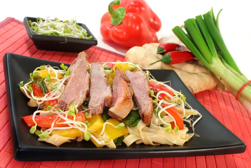 τηγανισμένα πάπια noodles στηθών στοκ φωτογραφία με δικαίωμα ελεύθερης χρήσης