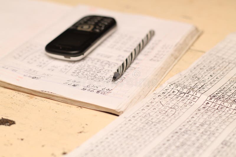 Book, pen and hand phone on the table, on desks, office supplies, school and college, version 1. Book, pen and hand phone on the table, on desks, office supplies, school and college, version 1