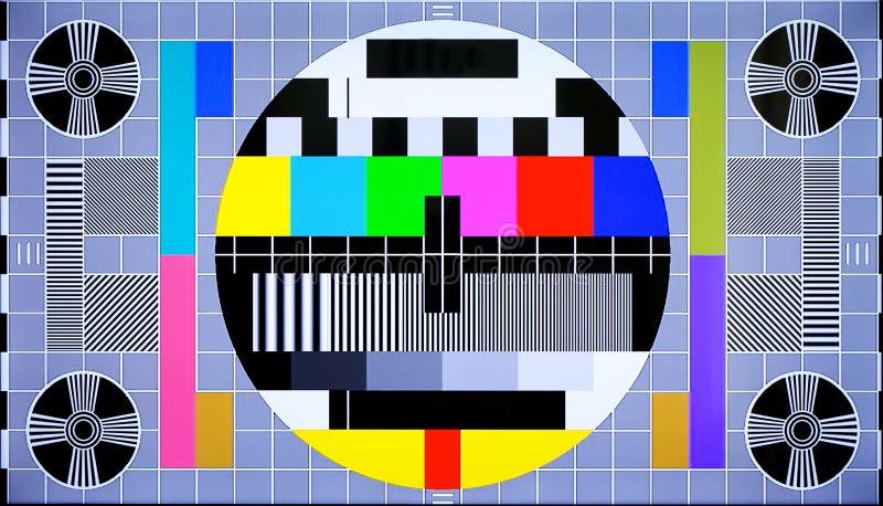 TV multi colored test pattern for modern digital television in a geometric background. TV multi colored test pattern for modern digital television in a geometric background