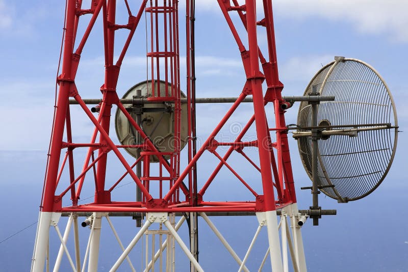 A closeup of a telecommunication tower. A closeup of a telecommunication tower