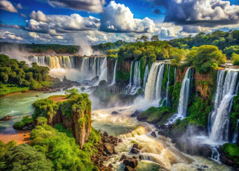 Το Iguazu Καταρρέει ένα συναρπαστικό νοτιοαμερικανικό Vista των μεγάλων καταρράκτη αποτελεί φυσικό θαύμα για τους ταξιδιώτες απεικόνιση αποθεμάτων