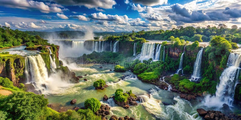 Το Iguazu Πέφτει Ένα Συναρπαστικό Πανόραμα των Cascading Waterfall στο Τροπικό Δάσος της Αργεντινής και της Βραζιλίας ελεύθερη απεικόνιση δικαιώματος