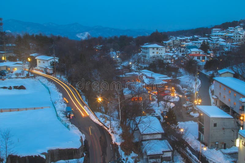 Το Kusatsu Onsen είναι ένα από θέρετρα άνοιξη της Ιαπωνίας τα διασημότερα καυτά στοκ εικόνα