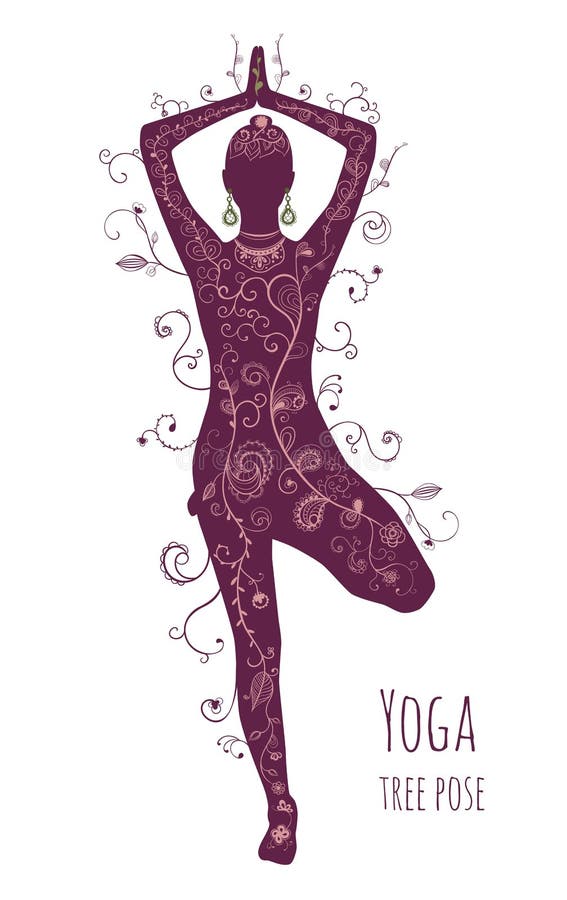 Το δέντρο Vrikshasana θέτει τη γιόγκα, θηλυκή σκιαγραφία Υγιής και τρόπος ζωής ομορφιάς Συρμένη χέρι floral σύσταση ελεύθερη απεικόνιση δικαιώματος Το δέντρο Vrikshasana θέτει τη γιόγκα, θηλυκή σκιαγραφία Υγιής και τρόπος ζωής ομορφιάς Συρμένη χέρι floral σύσταση ελεύθερη απεικόνιση δικαιώματος