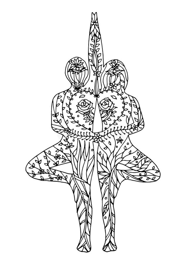 Couple tree pose yoga 7 chakra vector flower floral drawing hand drawn zentangle illustration design. Couple tree pose yoga 7 chakra vector flower floral drawing hand drawn zentangle illustration design