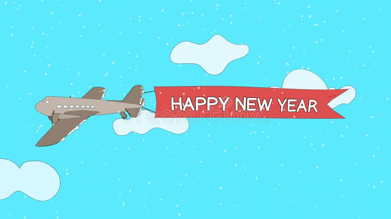 Το αεροπλάνο περνά μέσω των σύννεφων με το έμβλημα ` καλή χρονιά ` - άνευ ραφής βρόχος