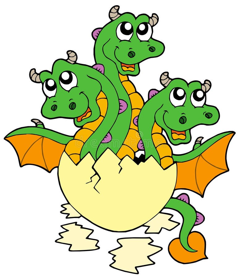 Little three headed dragon in egg - vector illustration. Little three headed dragon in egg - vector illustration.