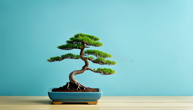 το δένδρο bonsai έχει παχύ στριμμένο κορμό και πυκνό συγκολλημένο φύλλο. το δέντρο bonsai έχει παχύ στριμμένο κορμό και πυκνό φυλλώδες που δείχνει την περίπλοκη και καλλιτεχνική του μορφή, το φόντο είναι υφασμένο με σχέδιο φύλλου
