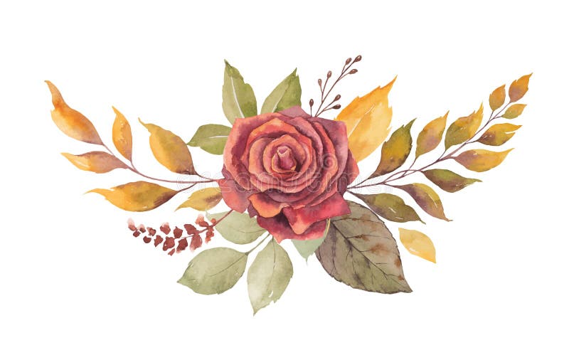 Το διανυσματικό στεφάνι φθινοπώρου Watercolor με το κόκκινο αυξήθηκε και φύλλα που απομονώθηκαν στο άσπρο υπόβαθρο διανυσματική απεικόνιση