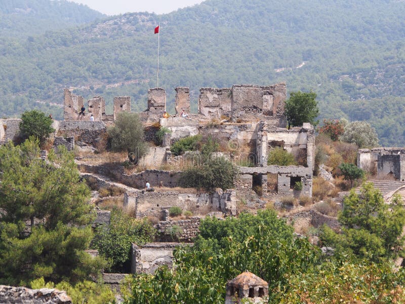 το εγκαταλελειμμένο ελληνικό χωριό καγιάκι φετιγιέ τουρκία στοκ εικόνες
