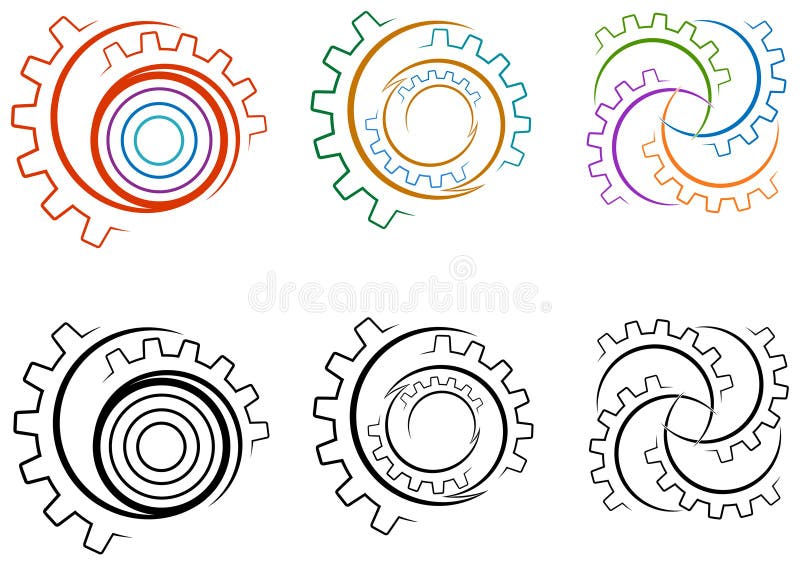 Line art isolated gear wheels logo set. Line art isolated gear wheels logo set