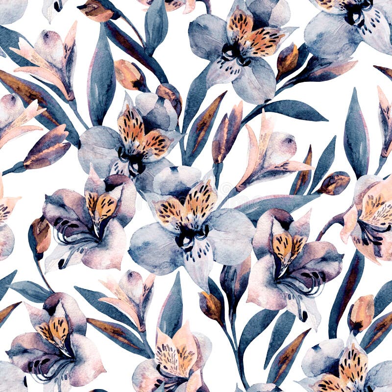Το ευμετάβλητο alstroemeria watercolor ανθίζει το άνευ ραφής σχέδιο ελεύθερη απεικόνιση δικαιώματος Το ευμετάβλητο alstroemeria watercolor ανθίζει το άνευ ραφής σχέδιο ελεύθερη απεικόνιση δικαιώματος