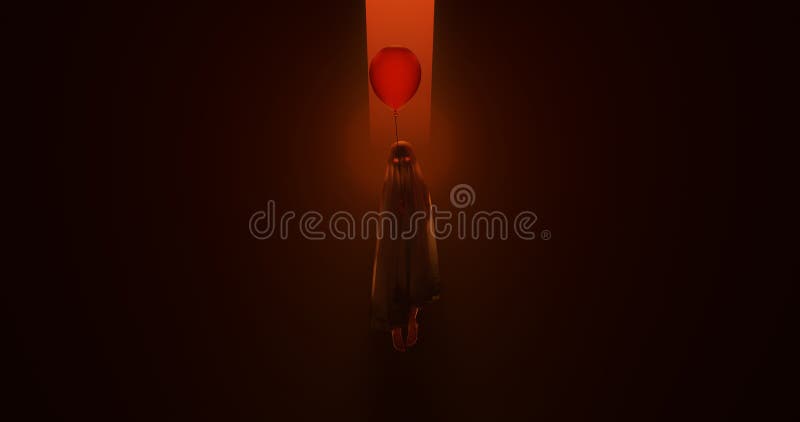 Evil Spirit of a Child with a Red Balloon floating in a fiery inferno 3d illustration. Evil Spirit of a Child with a Red Balloon floating in a fiery inferno 3d illustration