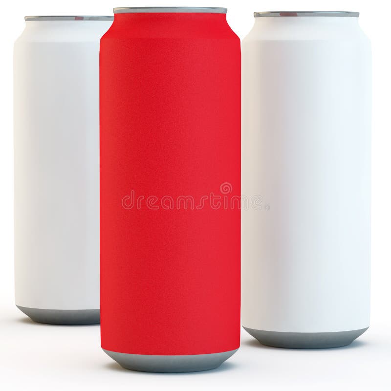 Unique red can for beer or drinks stand ahead the white. Unique red can for beer or drinks stand ahead the white