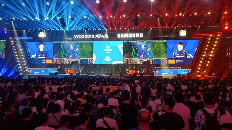 Το ολυμπιακό γεγονός “WCG 2019 παιχνιδιών τυχερού παιχνιδιού eSport των παιχνιδιών παγκόσμιου Cyber σε ΧΙ “, Κίνα στοκ εικόνες
