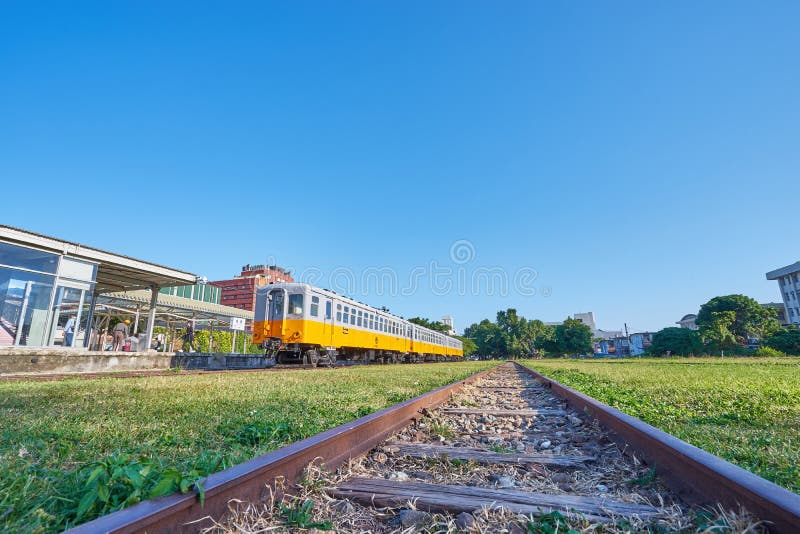 Taitung, Taiwan - December 1, 2018: Old Taitung train were stop business and uses for historical show in outdoor museum at Taitung railway art village in Taiwan. Taitung, Taiwan - December 1, 2018: Old Taitung train were stop business and uses for historical show in outdoor museum at Taitung railway art village in Taiwan