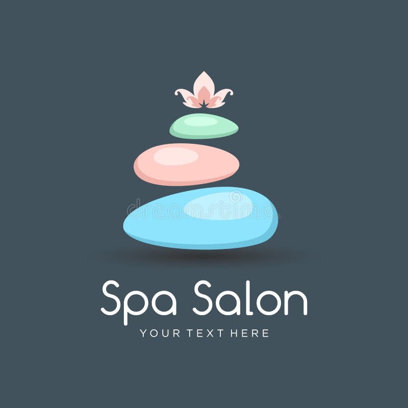 Το πρότυπο λογότυπων χρώματος SPA για το σαλόνι ομορφιάς ή το κέντρο γιόγκας με τις πέτρες SPA και ο λωτός ανθίζουν απεικόνιση αποθεμάτων Το πρότυπο λογότυπων χρώματος SPA για το σαλόνι ομορφιάς ή το κέντρο γιόγκας με τις πέτρες SPA και ο λωτός ανθίζουν απεικόνιση αποθεμάτων