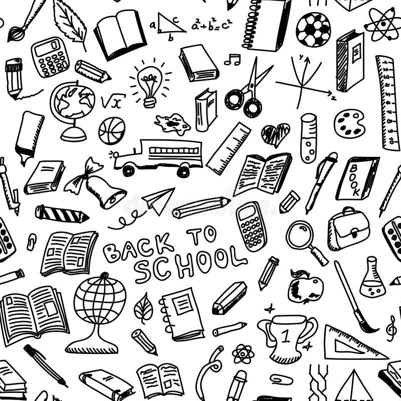 School supplies sketch seamless pattern in doodle style, vector illustration. School supplies sketch seamless pattern in doodle style, vector illustration