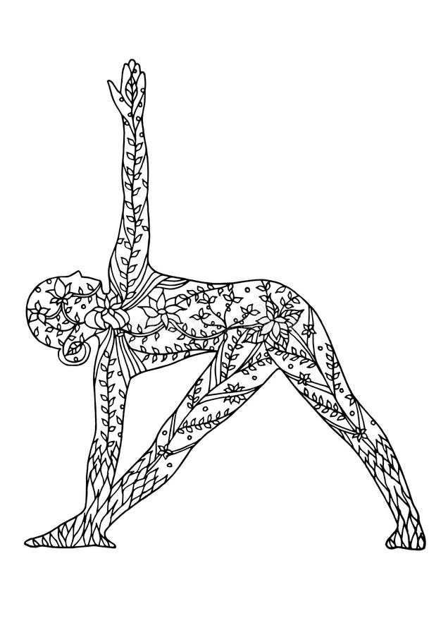Triangle pose yoga 7 chakra vector flower floral drawing hand drawn zentangle illustration design, Trikonasana. Triangle pose yoga 7 chakra vector flower floral drawing hand drawn zentangle illustration design, Trikonasana