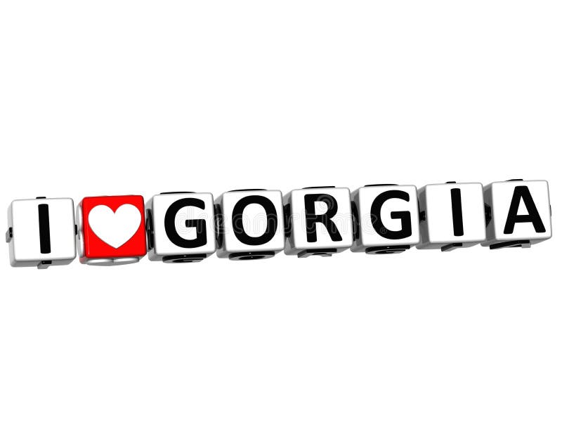 3D I Love Gorgia Button Click Here Block Text over white background. 3D I Love Gorgia Button Click Here Block Text over white background