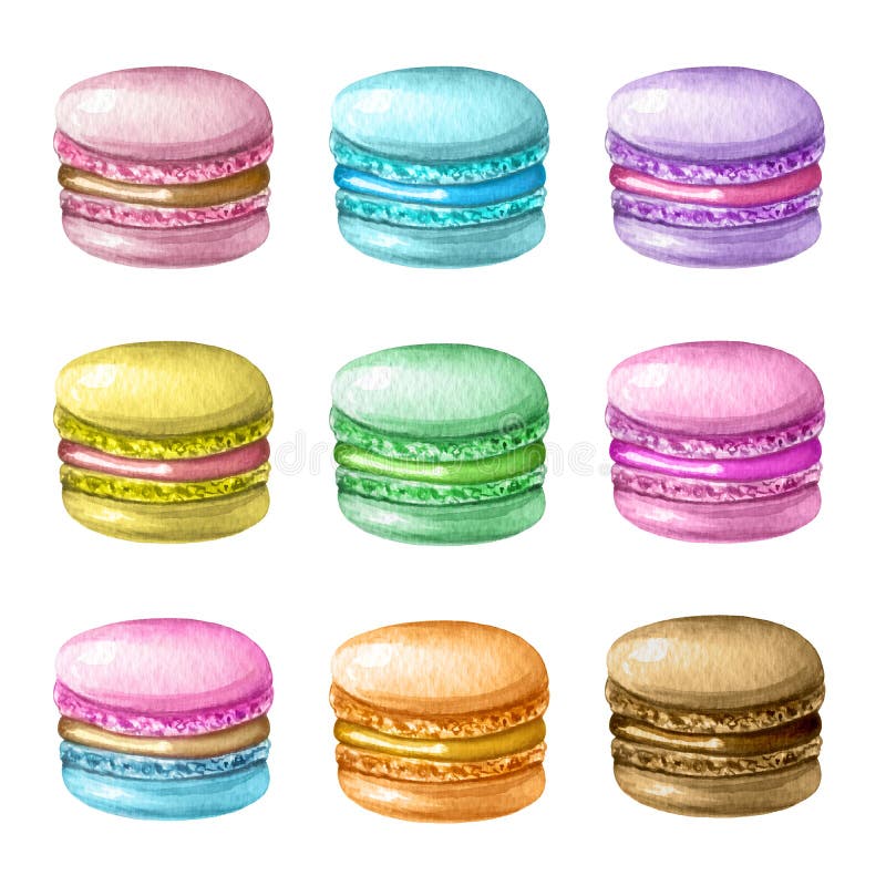 Το χέρι χρωμάτισε τα ζωηρόχρωμα macarons ελεύθερη απεικόνιση δικαιώματος