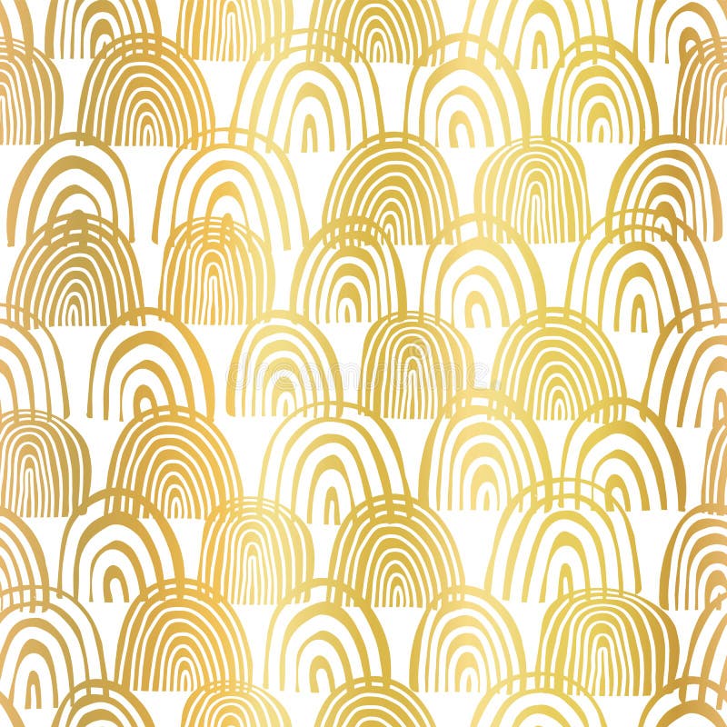 Gold foil rainbow shapes seamless vector pattern. Golden abstract half circles on white background. Elegant design for banner, blog, digital paper, cover, gift wrap, Christmas, party, invite, wedding. Gold foil rainbow shapes seamless vector pattern. Golden abstract half circles on white background. Elegant design for banner, blog, digital paper, cover, gift wrap, Christmas, party, invite, wedding