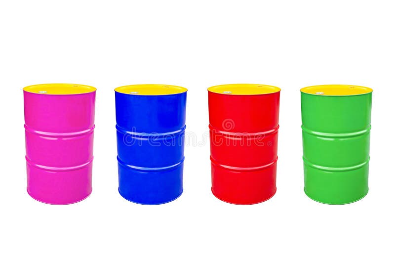 Collection color of metal barrel isolaled on white. Collection color of metal barrel isolaled on white