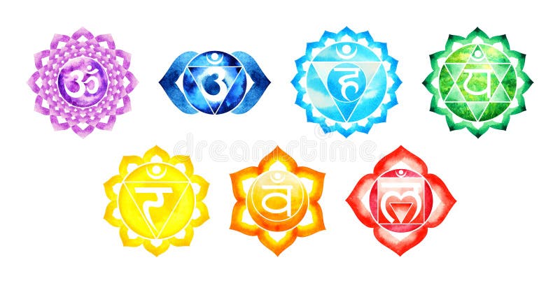 7 color of chakra symbol concept, flower floral, watercolor painting hand drawn icon logo, illustration design sign. 7 color of chakra symbol concept, flower floral, watercolor painting hand drawn icon logo, illustration design sign