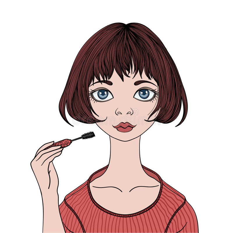 Το όμορφο κορίτσι χρωματίζει eyelashes mascara να κάνει makeup τις νεολαίες γ Διανυσματική απεικόνιση πορτρέτου, που απομονώνεται απεικόνιση αποθεμάτων Το όμορφο κορίτσι χρωματίζει eyelashes mascara να κάνει makeup τις νεολαίες γ Διανυσματική απεικόνιση πορτρέτου, που απομονώνεται απεικόνιση αποθεμάτων