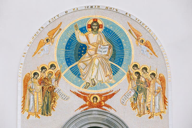 Τοίχος Frescoed όλης της εκκλησίας Αγίων στο Μινσκ στοκ φωτογραφίες Τοίχος Frescoed όλης της εκκλησίας Αγίων στο Μινσκ στοκ φωτογραφίες